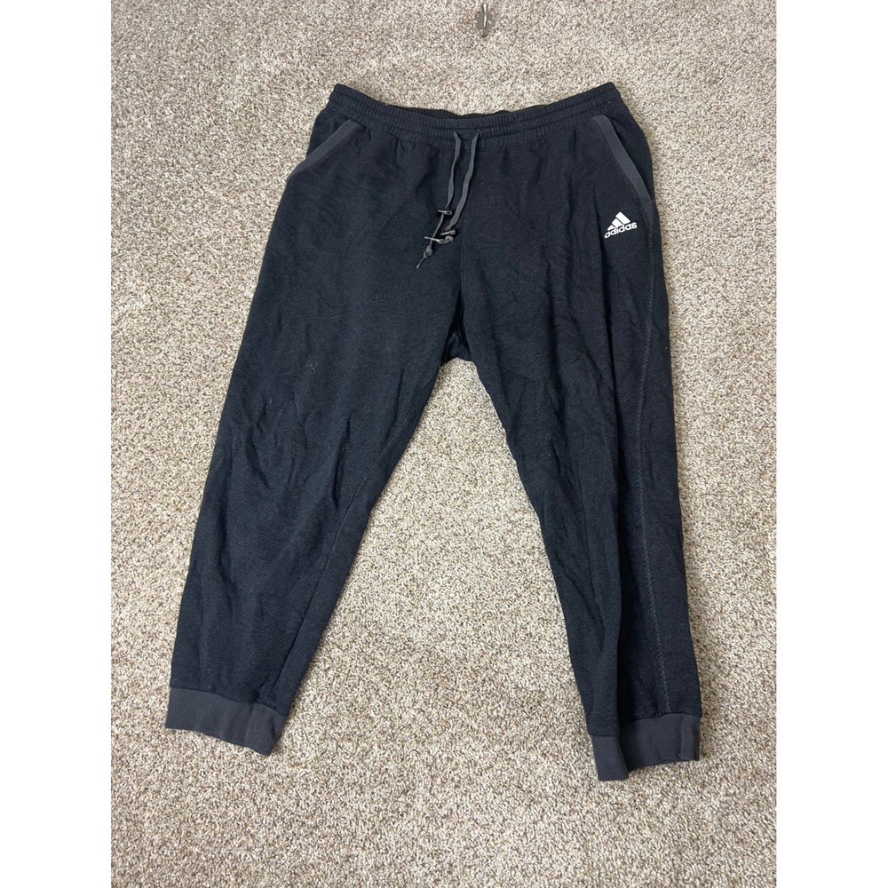 Adidas Mens 2XL Joggers Charcoal Gray Heather Fleece Sweatpants Tapered Leg